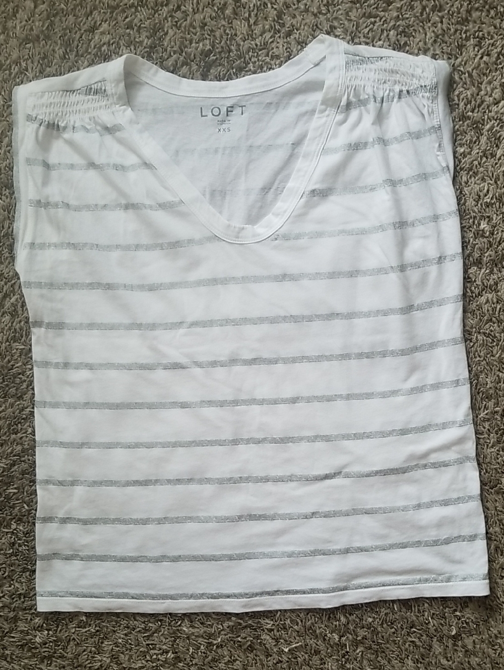 LOFT White and Light Gray Striped V-Neck Tank